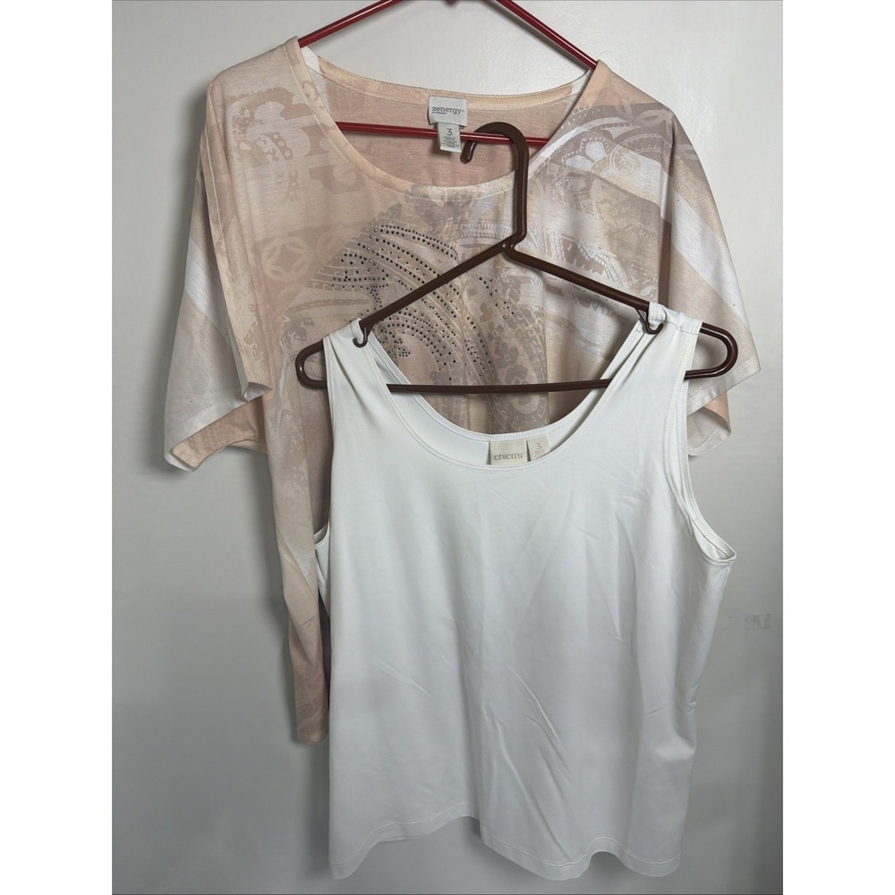 2 Chico's Zynergy Size 3 (xl) Tops Sleeveless Tunic Blouse Women's + SS Top